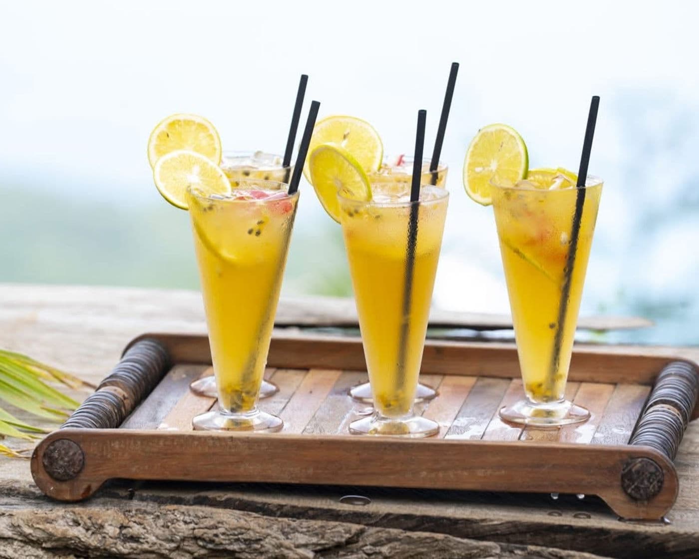 Fresh cold-pressed juices over the bay